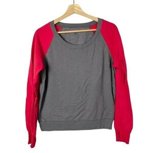 Zella Gray & Pink Baseball Sleeve Pullover Athletic Sweatshirt M